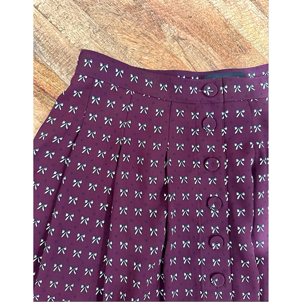 ***NEW*** Talbots: Pleated Burgundy Midi Skirt w/ polka dot & bow pattern